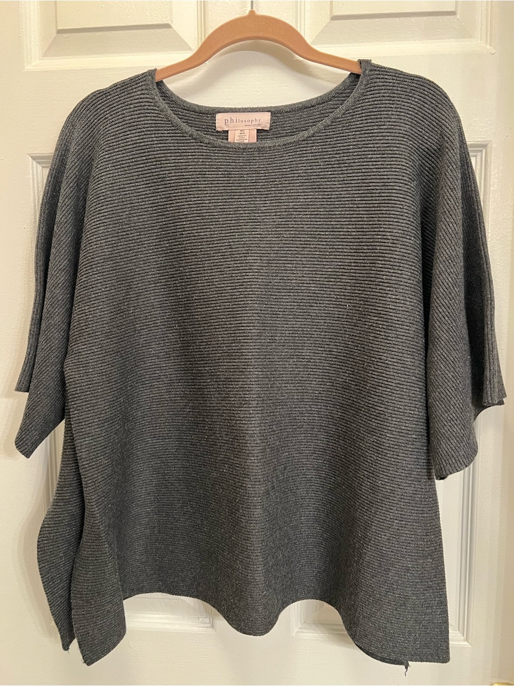 Philosophy Textured Ribbed Short-Sleeve Crew Sweater - Gray